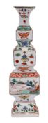 A Chinese famille verte square section triple-gourd vase: painted with alternating panels of