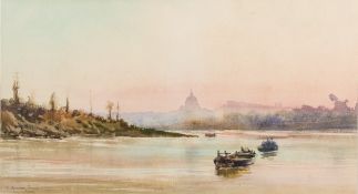 Ettore Roesler Franz [1845-1907]- Roma; sunset,:- signed and inscribed watercolour, 36 x 66cm.