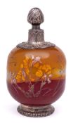An early Emile Gallé silver-mounted glass scent bottle and stopper: of large size, in red,