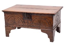 An 18th Century oak rectangular bible box:, with a hinged top,