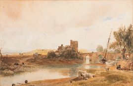 Peter de Wint [1784-1849]- Christchurch Bridge, Hampshire,:- watercolour, 35 x 53.5cm.