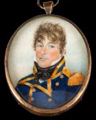 English School early 19th Century- A miniature portrait of a naval officer,