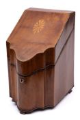A George III inlaid mahogany knife box: of serpentine outline,