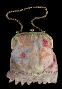 A 1920s white metal and enamel evening bag,