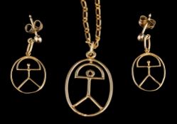 An 18 carat gold pendant and necklace by Jofisa,: the pendant designed as a stick man,