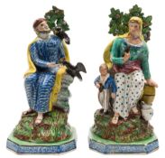 A pair of large Staffordshire pearlware figures of Elijah and the Ravens and the Widow and Child:
