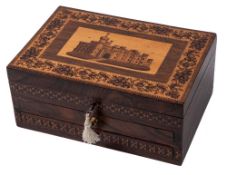 A 19th century Tunbridge Ware jewellery box: of rectangular outline,