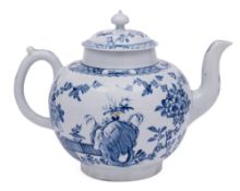 An early Worcester 'Scratch Cross' blue and white punch pot and cover: of globular form with domed