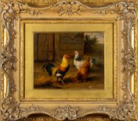 * Edgar Hunt [1876-1953]- Chickens in a yard,:- signed and dated 1911 bottom right oil on canvas,