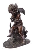 After Charles Lemire (French 1741-1827) A 19th century bronze study of Cupid stringing his bow:
