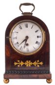A small inlaid timepiece bracket clock: having an eight-day duration,