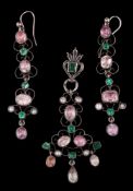 A late 19th century Continental multi gem set pendant,