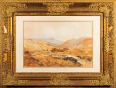 William Widgery [1822-1893]- Dartmoor river valley with fisherman,:- signed, watercolour,