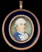 English School Circa 1760s- A miniature portrait of a gentleman,:- head and shoulders,