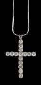 A diamond cross pendant,: set with brilliant cut diamonds, approximately 3.
