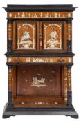 A 19th Century North Italian rosewood, ebonised and ivory inlaid cabinet:,