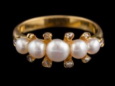 A cultured pearl and diamond ring,