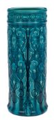 A Bretby turquoise glazed pottery stick stand: moulded overall with eagle heads and scrollwork,