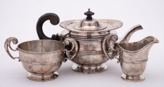 A Victorian silver three-piece tea service, maker Goldsmiths & Silversmiths Co, London,