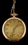 An 18 carat gold pocket watch,: the guilloche dial with black Arabic numerals,