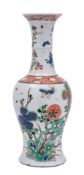 A Chinese famille verte yen-yen vase: the ribbed waisted slender neck with flared rim,