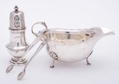 A mixed collection of silver: various makers and dates includes Victorian soup ladle, a sauce boat,