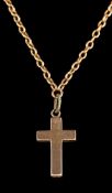 A cross pendant,: the polished cross suspended from a belcher link chain, stamped 15ct, pendant 2.