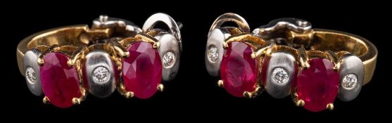 A pair of ruby and diamond earrings,
