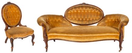A Victorian Pteridomania carved walnut and upholstered sofa, probably Irish, circa 1870,