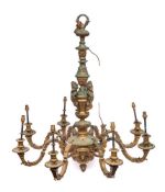 A 19th century ormolu eight-branch chandelier: the central knopped stem with four female caryatids