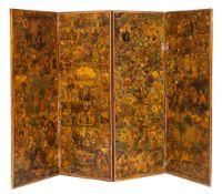 A good Victorian four fold scrapwork screen:, the panels decorated with flowers, foliage,