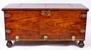 A 19th Century Dutch East Indies teak and brass mounted rectangular coffer:,