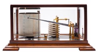 Newton & Co, a mahogany barograph: the case with glazed top and sides all standing on stepped feet,