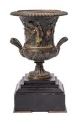 A bronze model of a Campana urn: decorated with low relief bacchanalian putti,