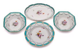 A group of four Chelsea-Derby dishes: each painted in the manner of Edward Withers with a central