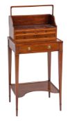 A late 19th Century mahogany and inlaid Cheveret:, in the Sheraton taste, crossbanded in kingwood,
