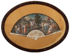 A late 18th/early 19th Century ivory fan: the paper leaf decorated with a neo-classical battle