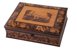A 19th century Tunbridge ware games box by Henry Hollamby: of rectangular outline,