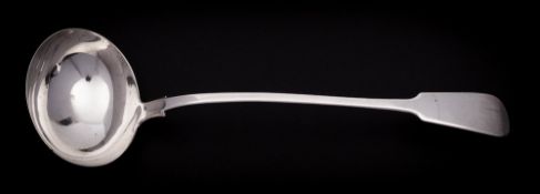 A Victorian silver fiddle pattern soup ladle, maker John & Henry Lias, London, 1848: 34cm long,