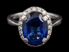 A platinum tanzanite and diamond ring,
