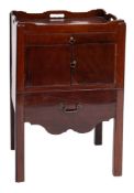 A George III mahogany tray top commode:, the gallery with carrying handles,