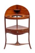 A George III mahogany bow-fronted corner washstand:,
