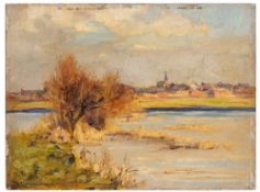 Bertram Walter Priestman [1868-1951]- View of Christchurch,:- signed bottom left, further signed,