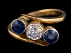 A sapphire and white sapphire ring,