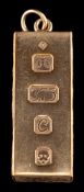 A 9 carat gold ingot pendant,: the rectangular pendant,