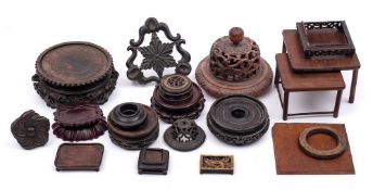 A collection of miscellaneous Chinese wood stands and covers: