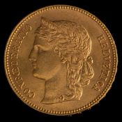 Switzerland, a gold 20 Francs coin,: 1896, 6.5g.