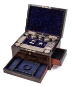 A Victorian coromandel wood and brass strung vanity case: of rectangular outline,