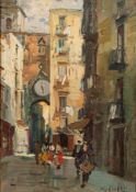 * Giuseppe Rispoli [1882-1960]- Naples street scene,:- signed bottom right oil on board, 20 x 14cm.