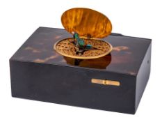 A Continental tortoiseshell and gilt metal mounted musical box: of rectangular outline,